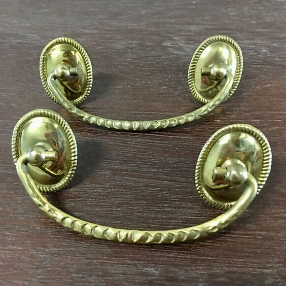 Vintage AAB Co. Brass Drawer Drop Pull Set of 2 - Picture 2 of 16